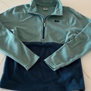 REI Kids' Two-Tone Fleece Pullover in Teal and Navy